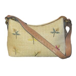 Vintage Fossil Woven Leather Beaded Floral Embellish Purse Shoulder Bag Handbag